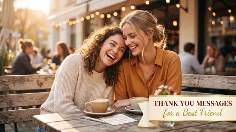 Thank you messages for a best friend card with warm golden lettering and flowers