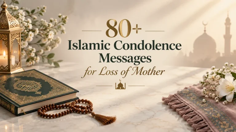 Islamic condolence messages for loss of mother in serif and script lettering on a woven prayer mat